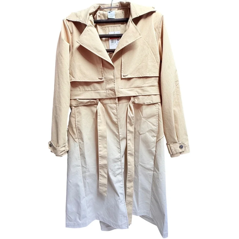 Nike Serena Williams Women Ombre‎ Trench Coat Tan White Belted Jacket Large New